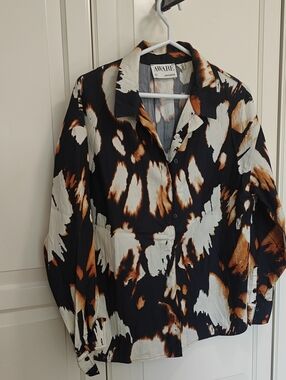 AWARE by VERO MODA Black, White & Brown Abstract Print Womens Blouse